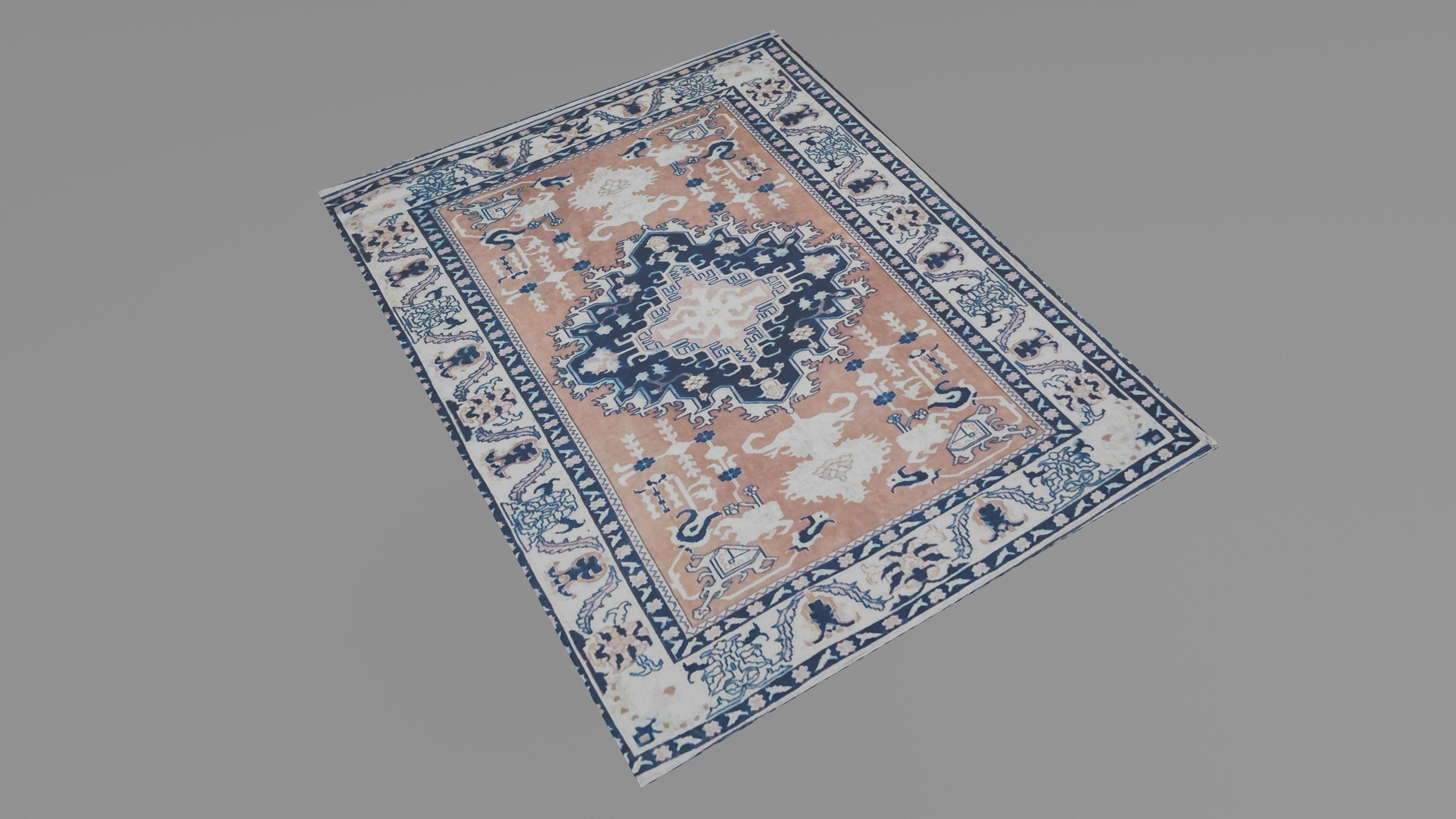 Handmade Blue Rug Carpet Low-poly 3D model_4
