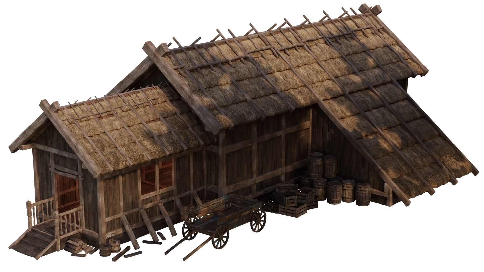 4 Old Medieval House PBR 4K GameReady Pack 37 to 40 Low-poly 3D model_9