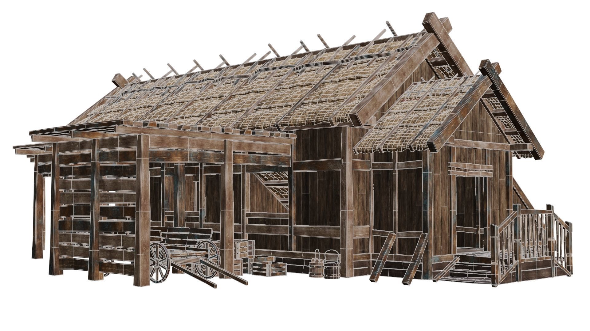 4 Old Medieval House PBR 4K GameReady Pack 37 to 40 Low-poly 3D model_34