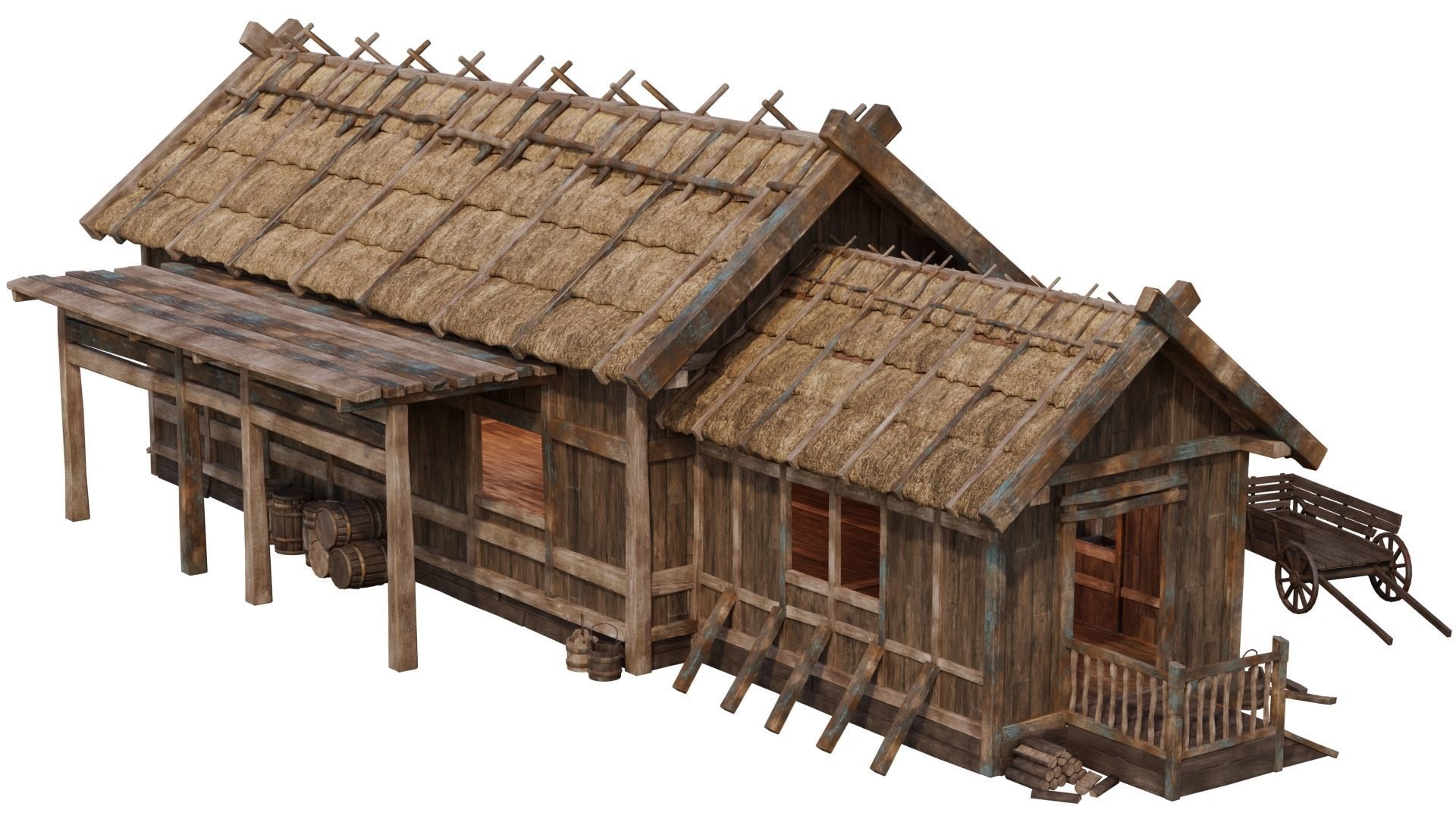 4 Old Medieval House PBR 4K GameReady Pack 37 to 40 Low-poly 3D model_30