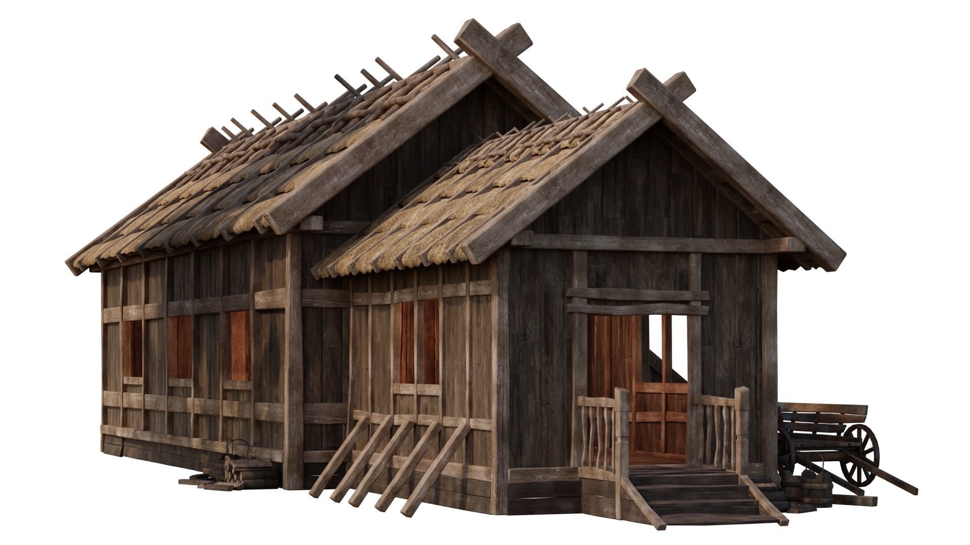 4 Old Medieval House PBR 4K GameReady Pack 37 to 40 Low-poly 3D model_16