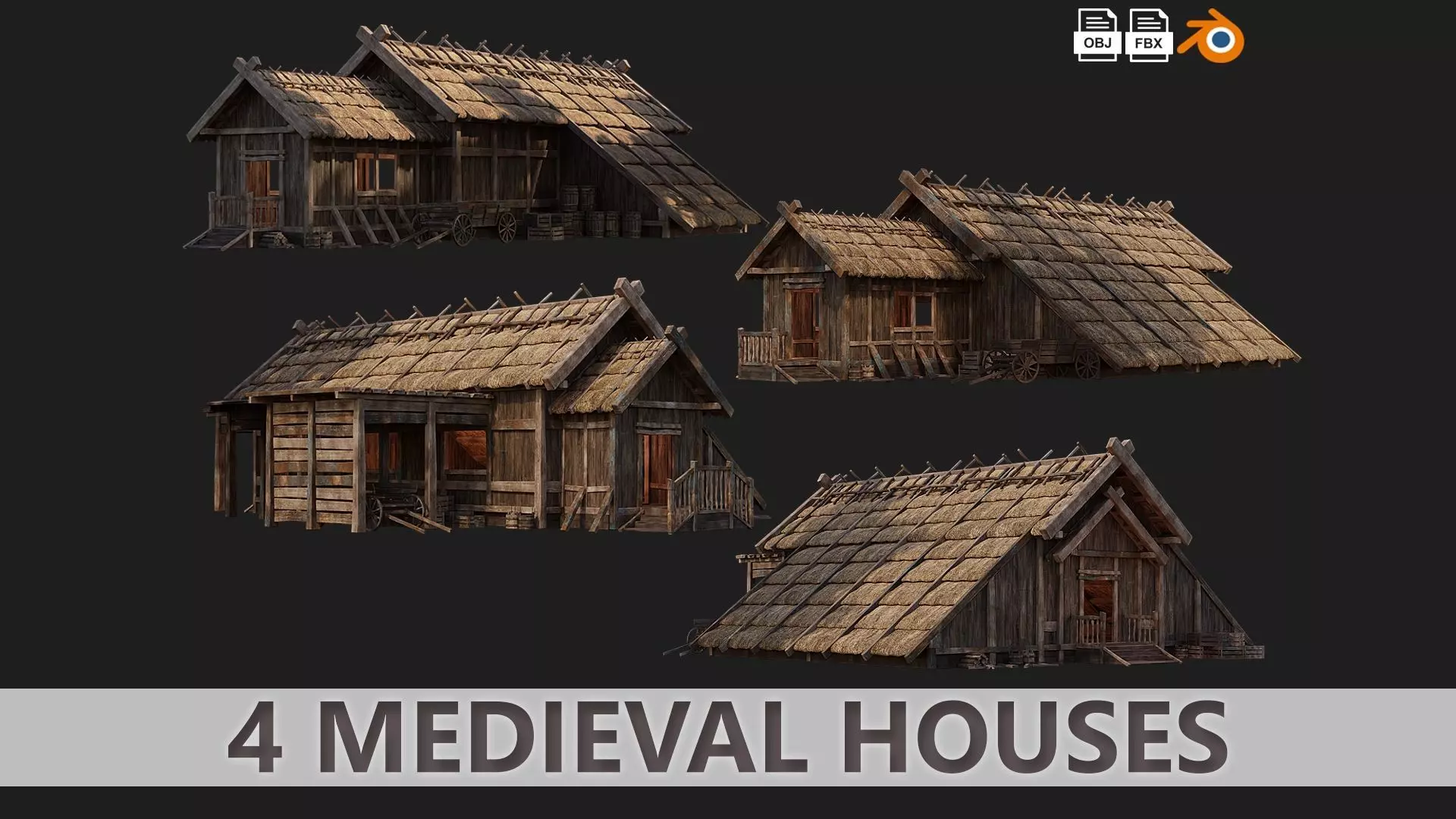 4 Old Medieval House PBR 4K GameReady Pack 37 to 40 Low-poly 3D model_0