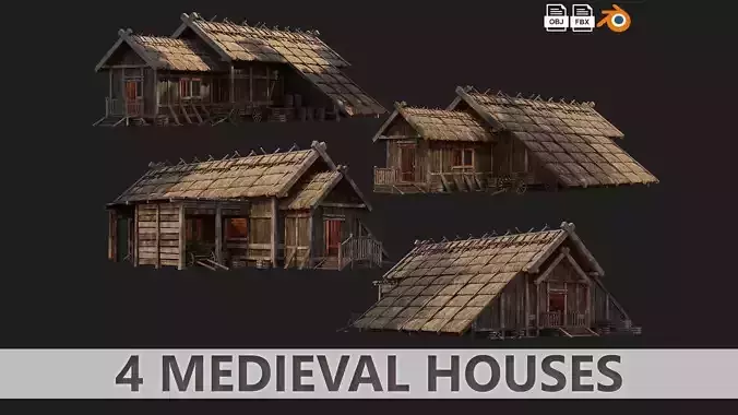 4 Old Medieval House PBR 4K GameReady Pack 37 to 40