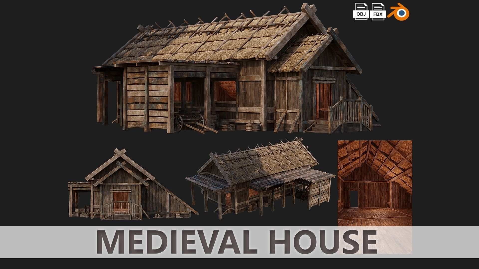 4 Old Medieval House PBR 4K GameReady Pack 37 to 40 Low-poly 3D model_3