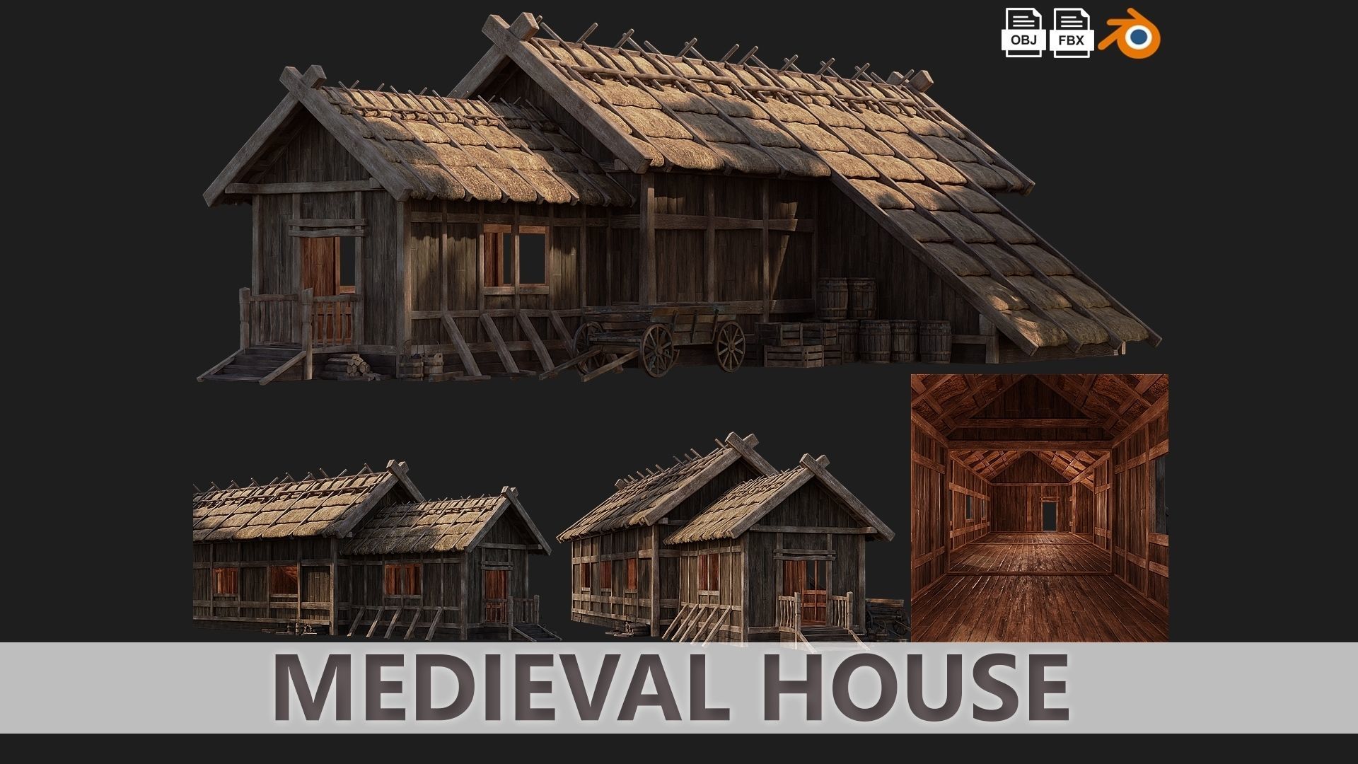 4 Old Medieval House PBR 4K GameReady Pack 37 to 40 Low-poly 3D model_1