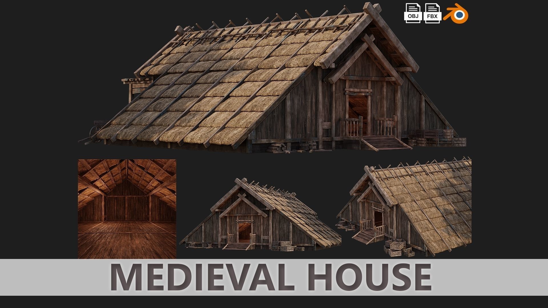 4 Old Medieval House PBR 4K GameReady Pack 37 to 40 Low-poly 3D model_4