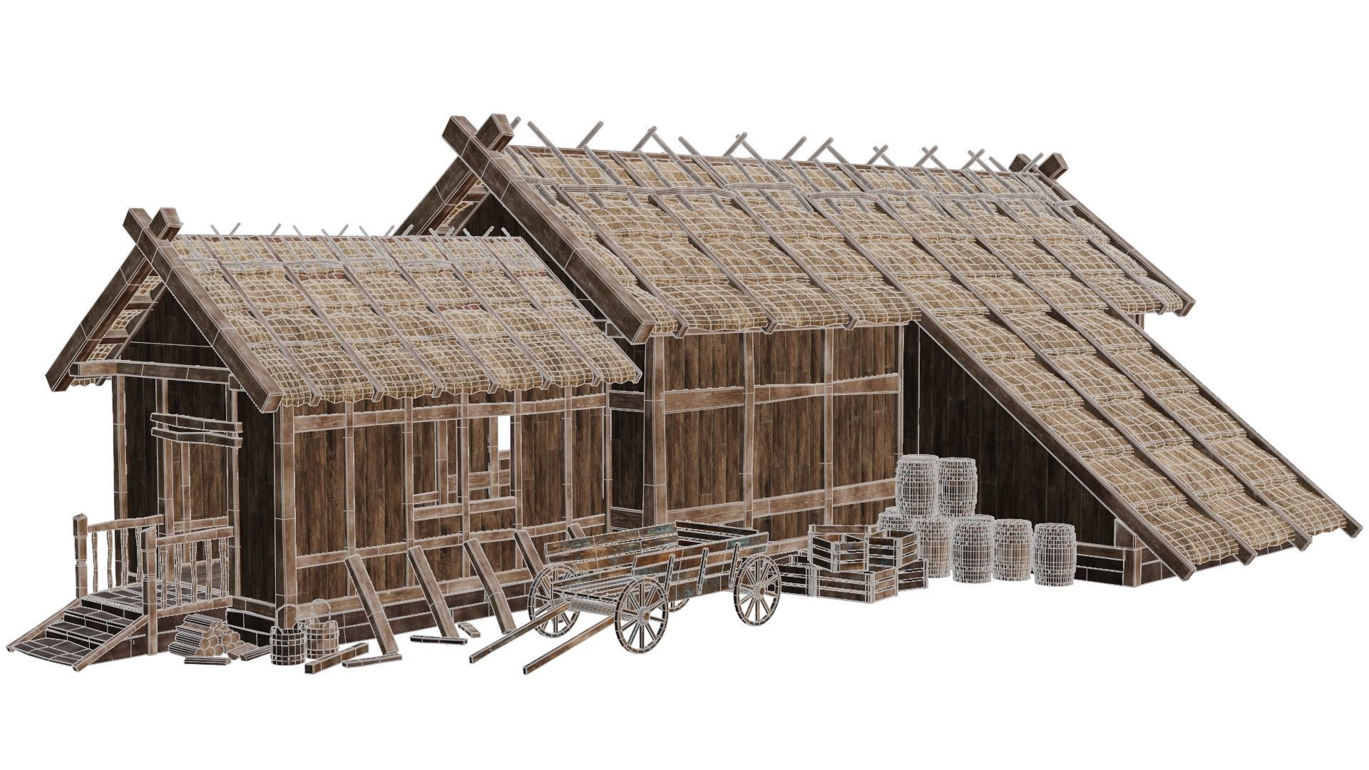 4 Old Medieval House PBR 4K GameReady Pack 37 to 40 Low-poly 3D model_12