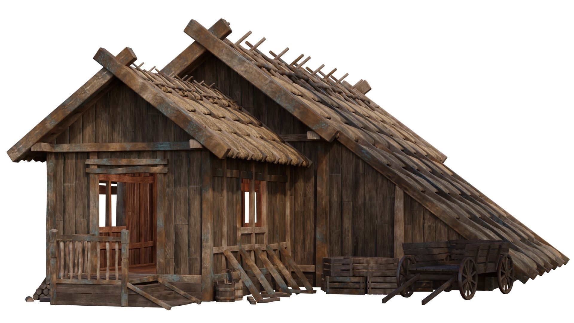 4 Old Medieval House PBR 4K GameReady Pack 37 to 40 Low-poly 3D model_26