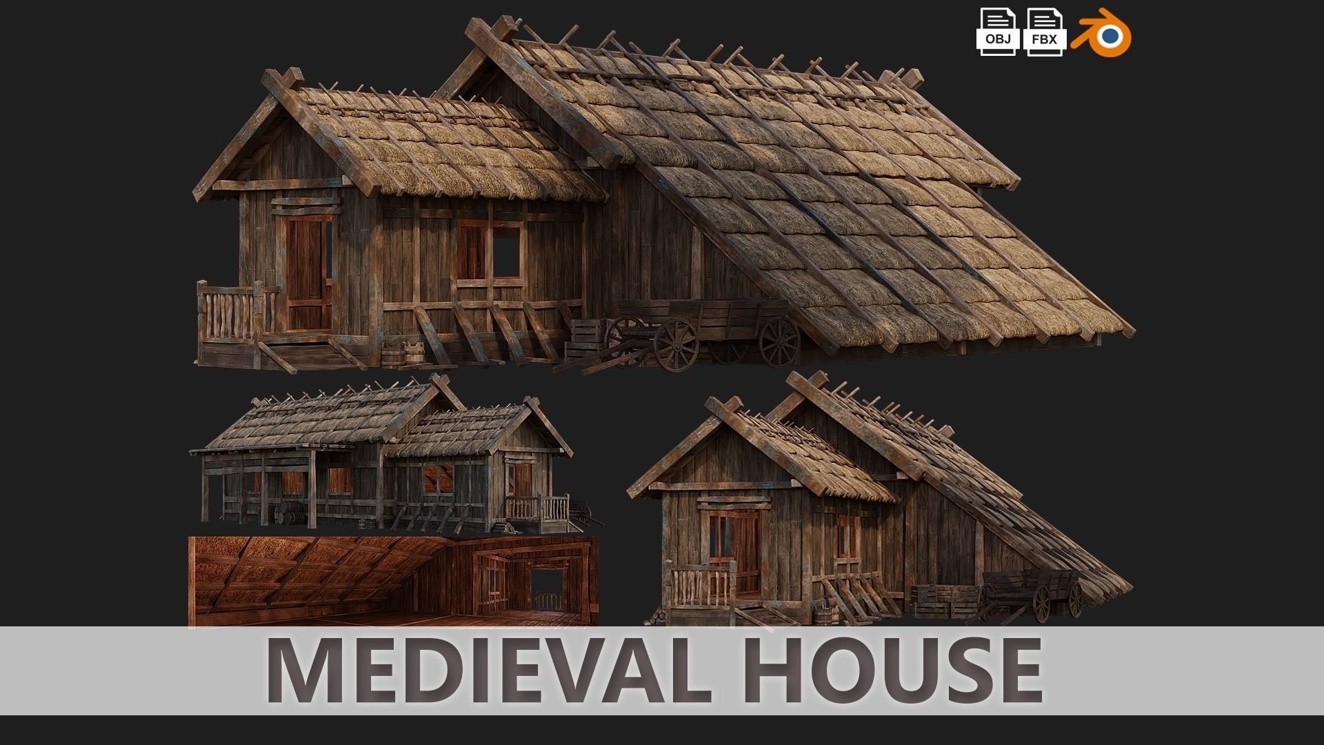 4 Old Medieval House PBR 4K GameReady Pack 37 to 40 Low-poly 3D model_2