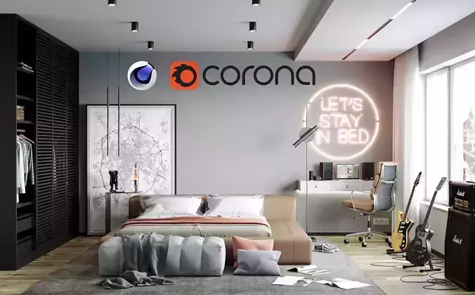 Modern  Bedroom interior scene 3d model - Corona renderer - C4D 3D model