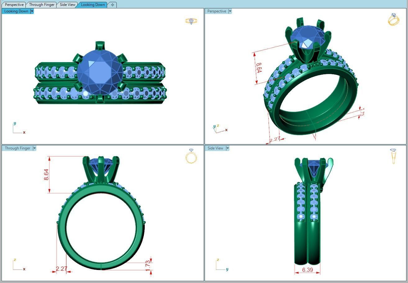 Ring294 engagement ring set gold 3D print model_5