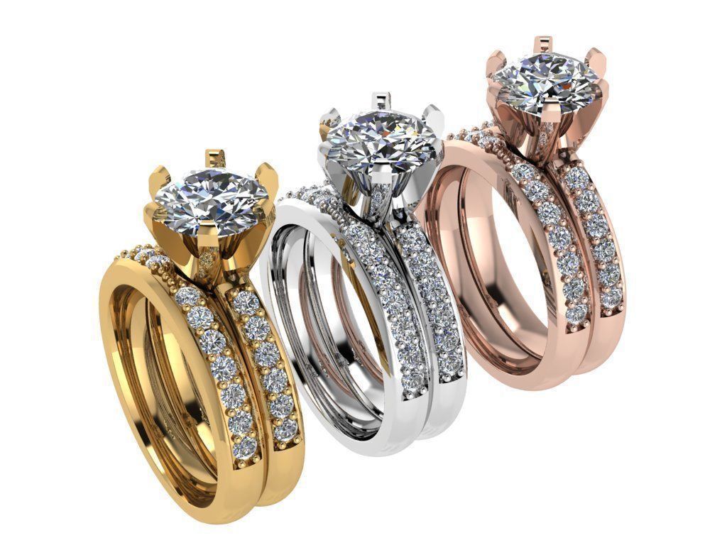 Ring294 engagement ring set gold 3D print model_4