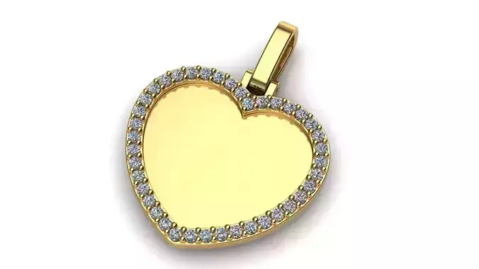 Heart Plate 16x14 mm with Diamond Contour Pendant