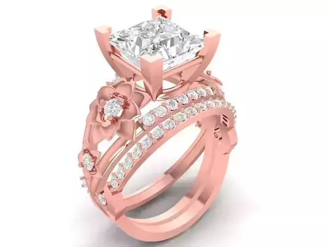 double diamond flower women ring 3528