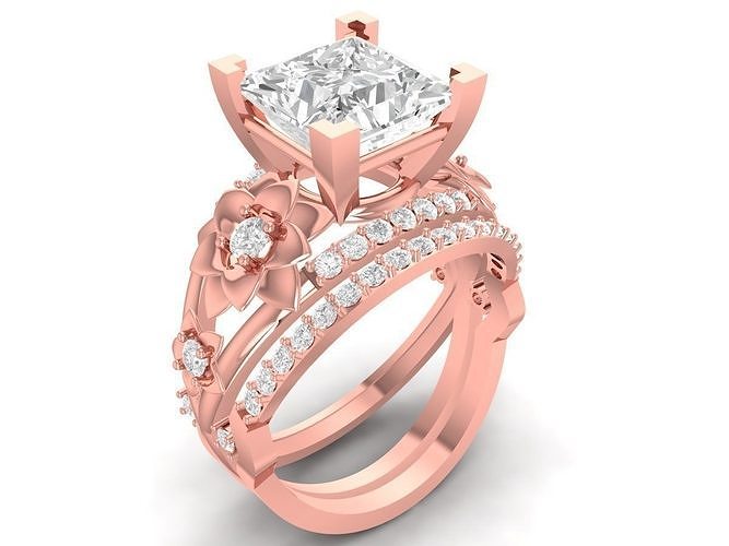 double diamond flower women ring 3528 3D print model