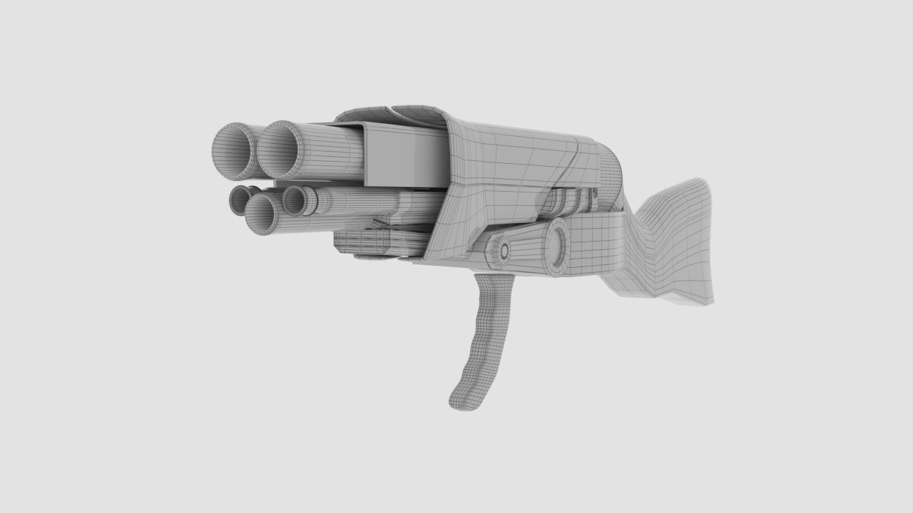 Fantasy shotgun model  Low-poly 3D model_3