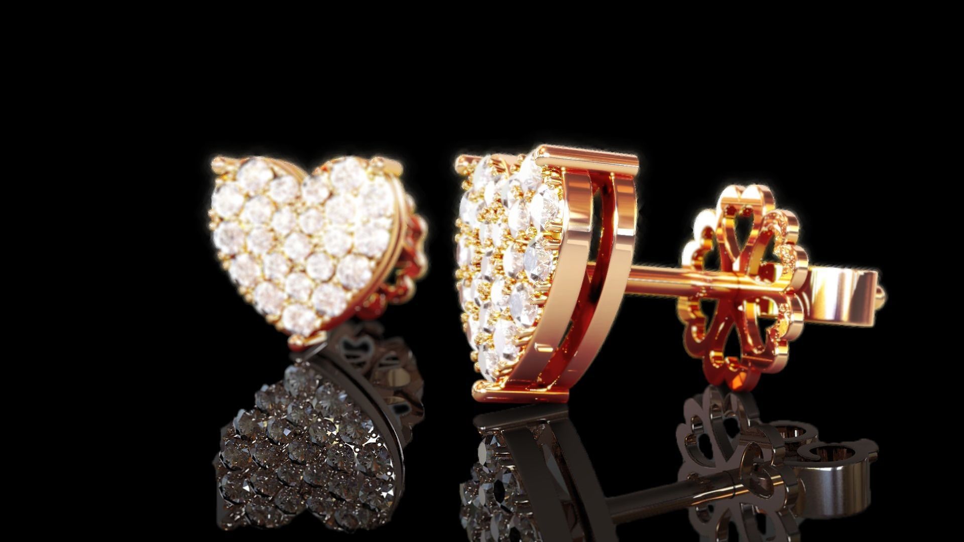 Love Heart Stud Earrings 4 3D print model_1