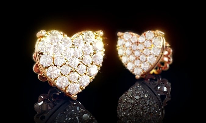 Love Heart Stud Earrings 4 3D print model