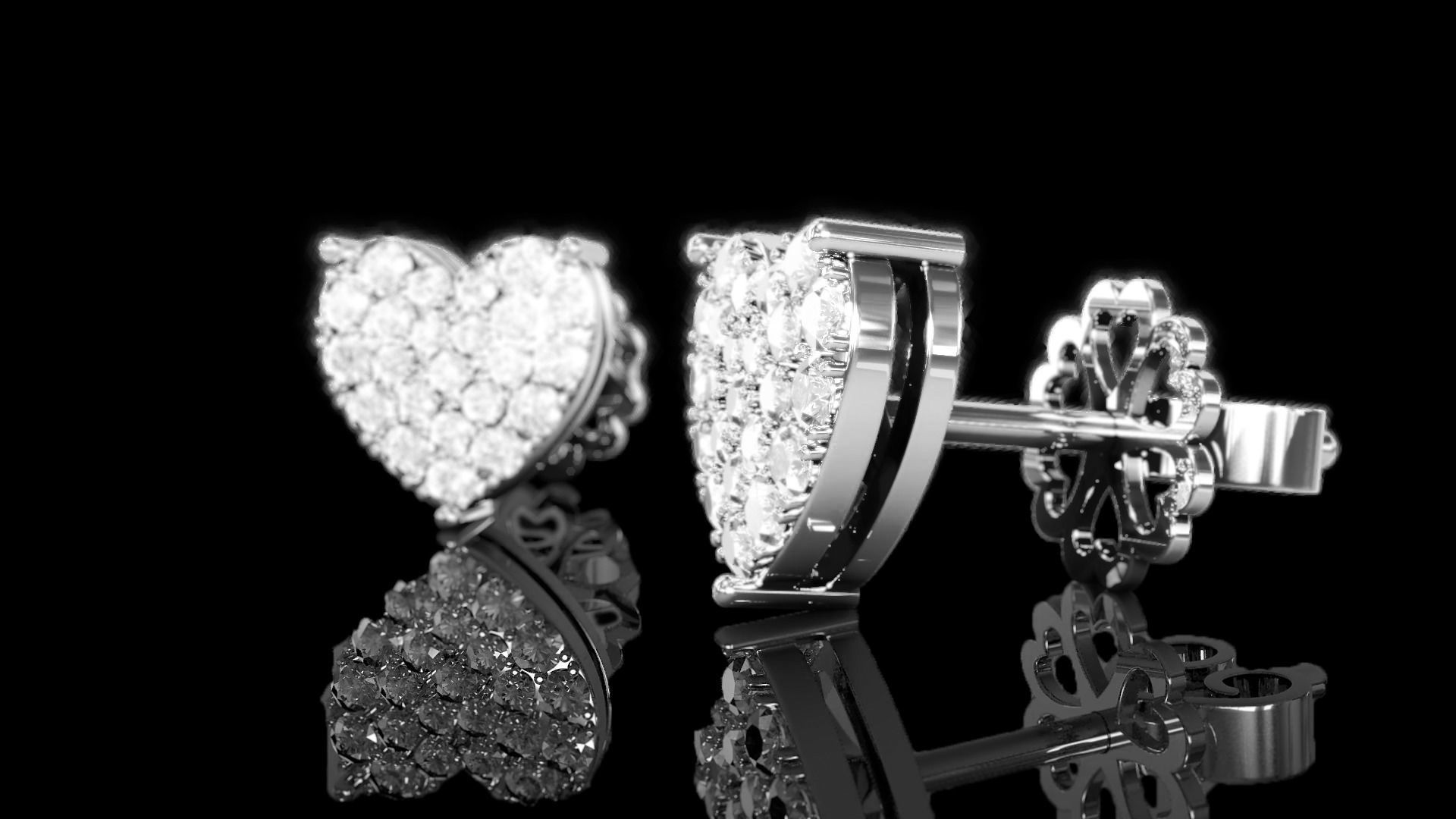 Love Heart Stud Earrings 4 3D print model_3