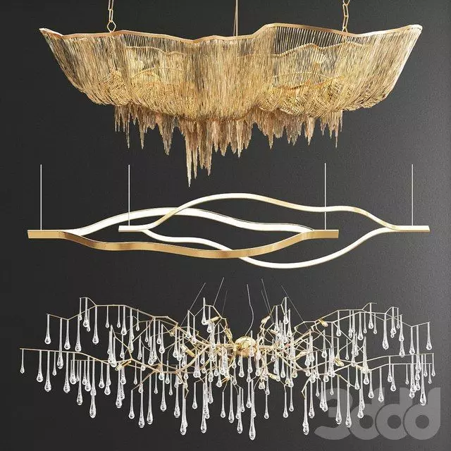 chandelier with gold and crystals hanging from it 3D print model_0