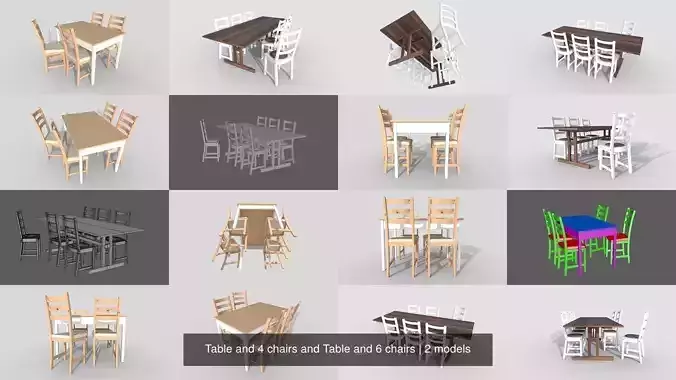 Table and 4 chairs and Table and 6 chairs 3D Model Collection