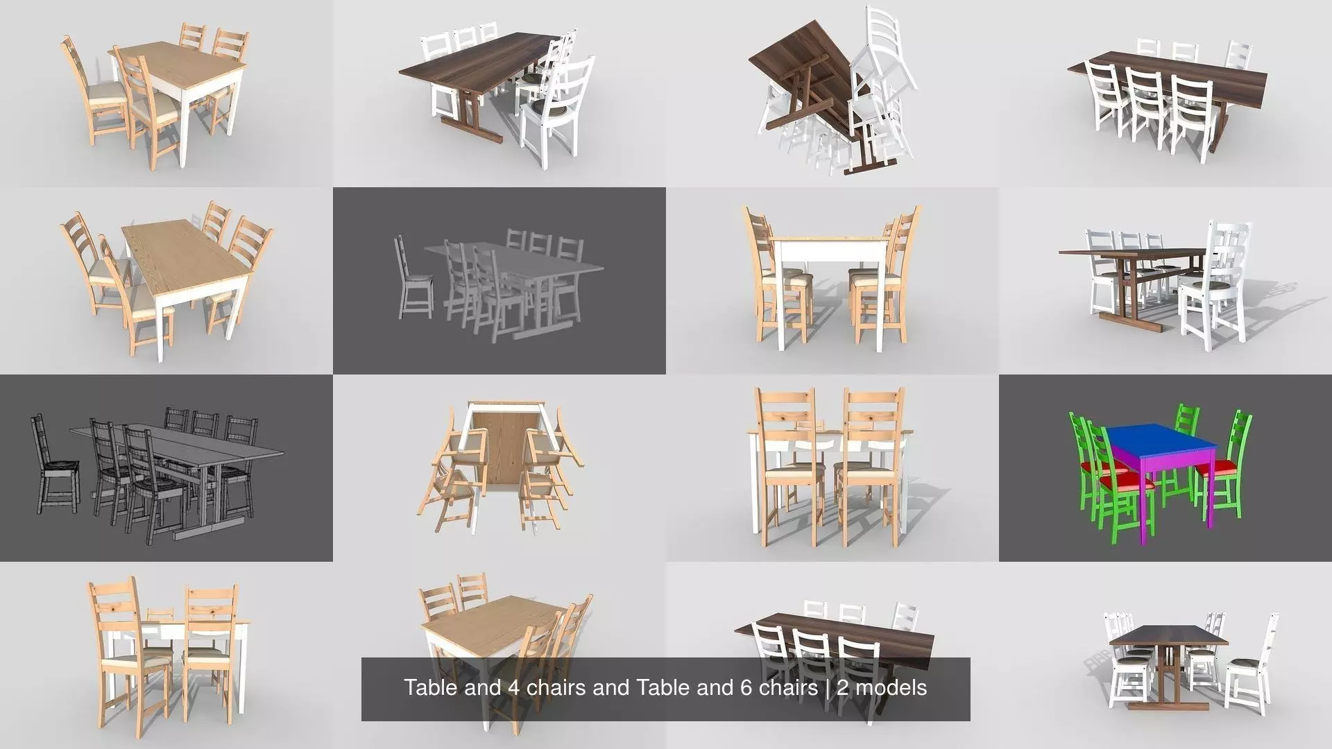 Table and 4 chairs and Table and 6 chairs 3D Model Collection_0