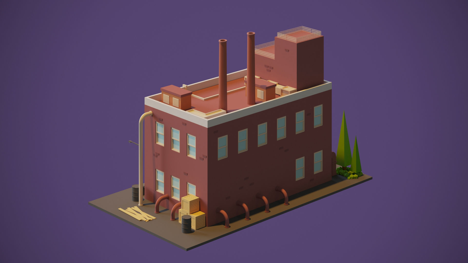 Industrial Building Low-poly 3D model_1