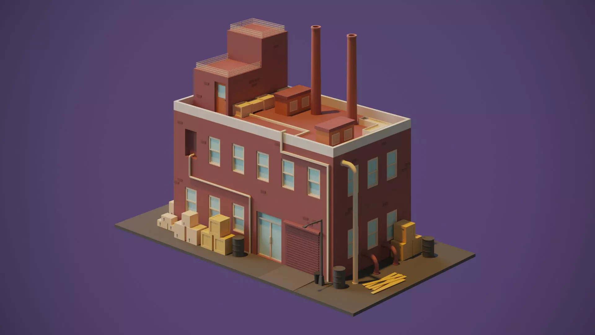 Industrial Building Low-poly 3D model_0
