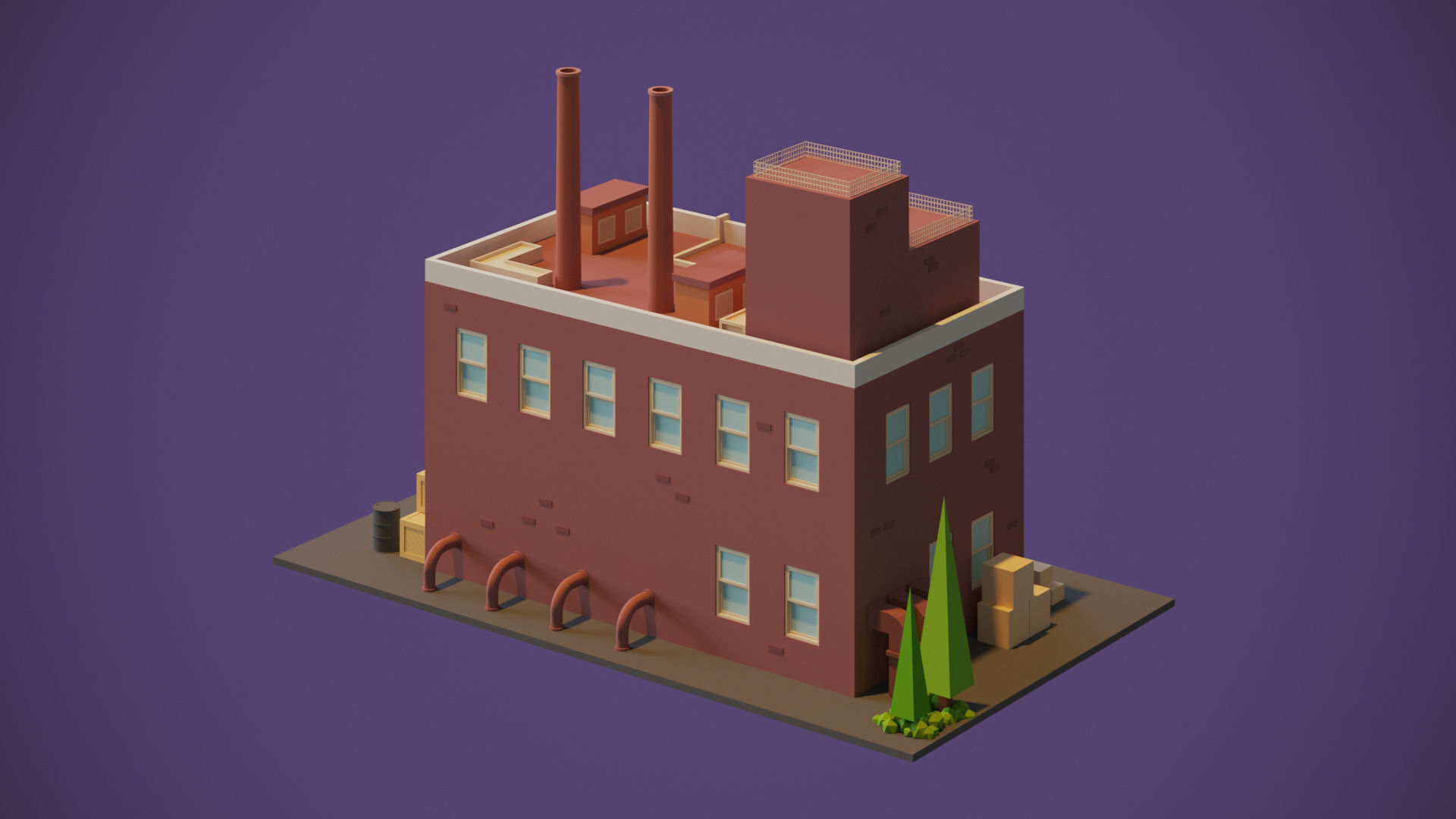 Industrial Building Low-poly 3D model_2