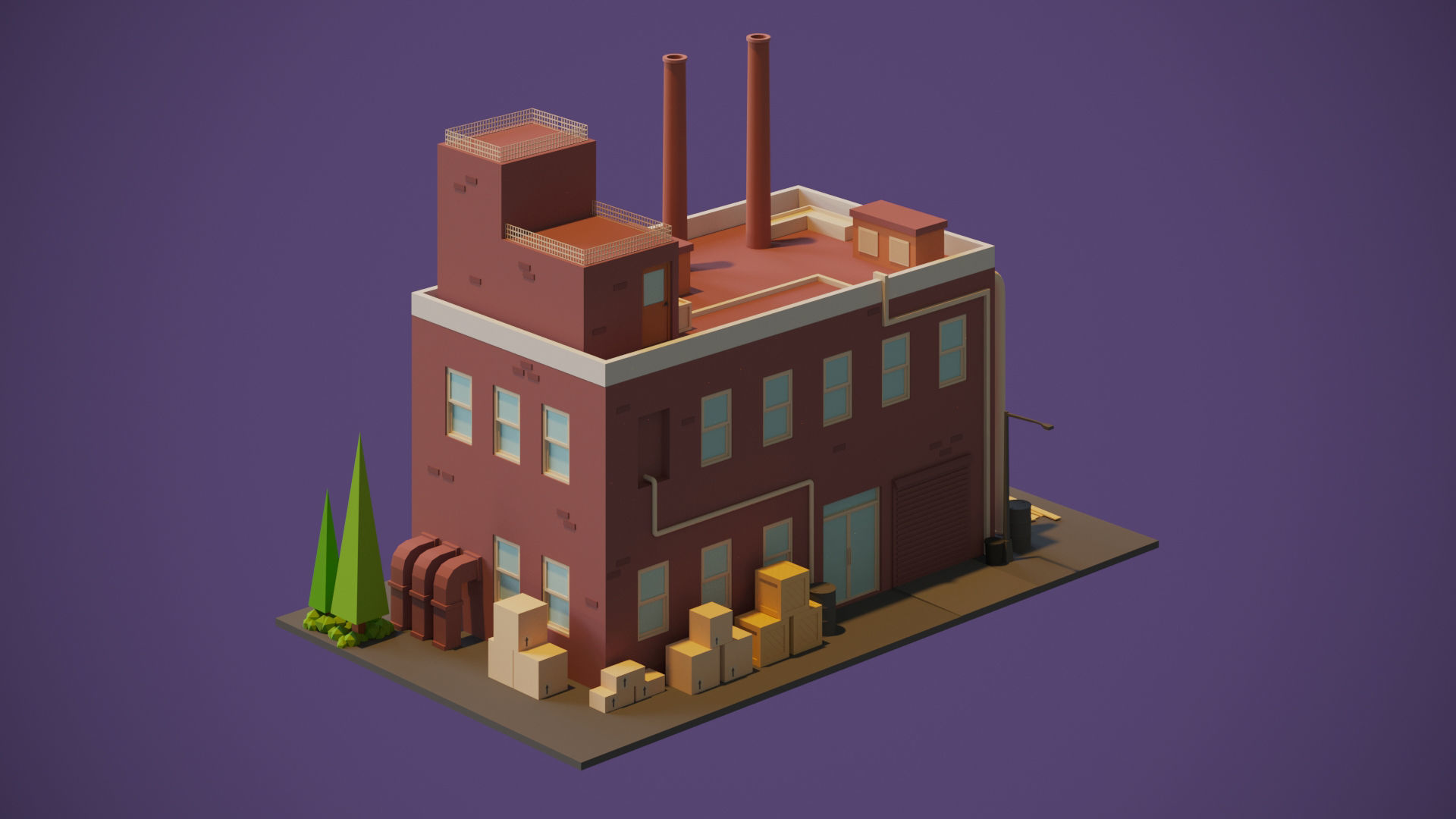 Industrial Building Low-poly 3D model_3