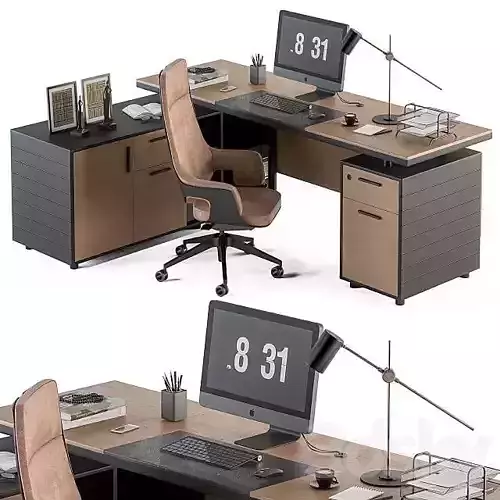 office desk with monitor and chair
