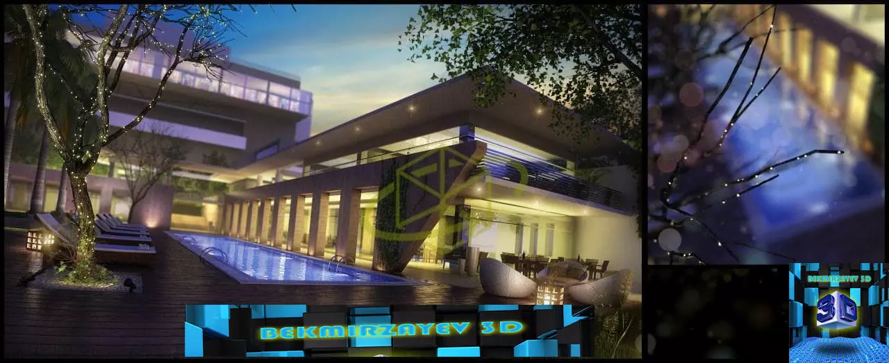 hotel house with lights 3D model_0