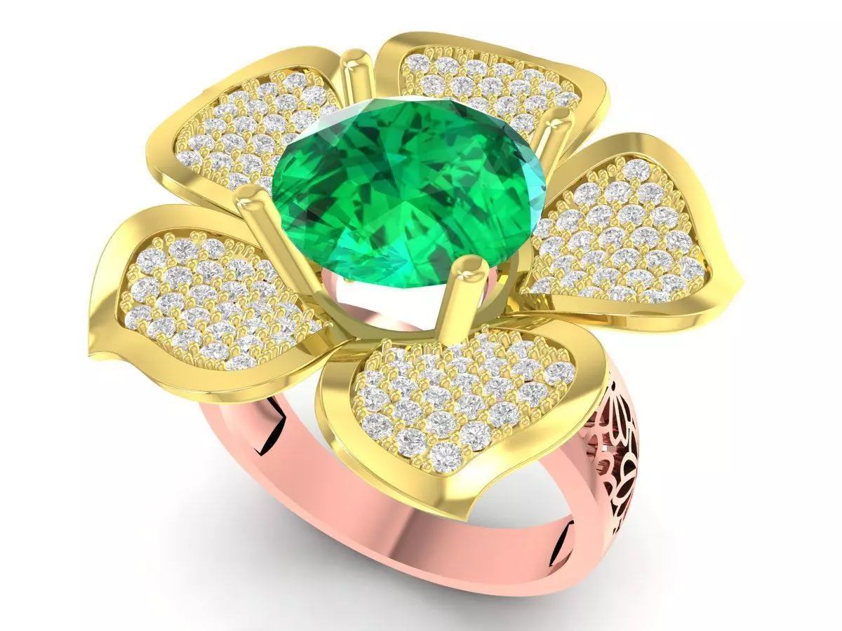 Elegant Five Petal Flower Gemstone Ring 3538 3D print model