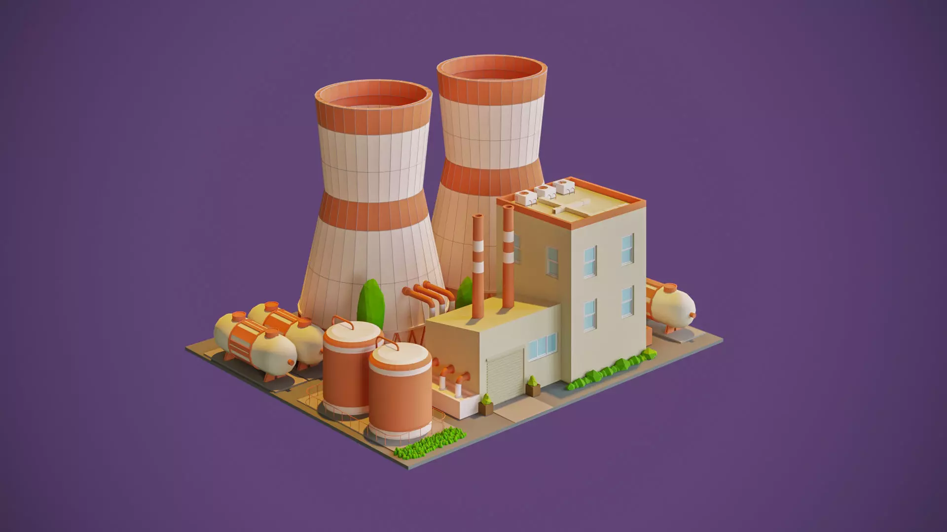Nuclear Power Plant Low-poly 3D model