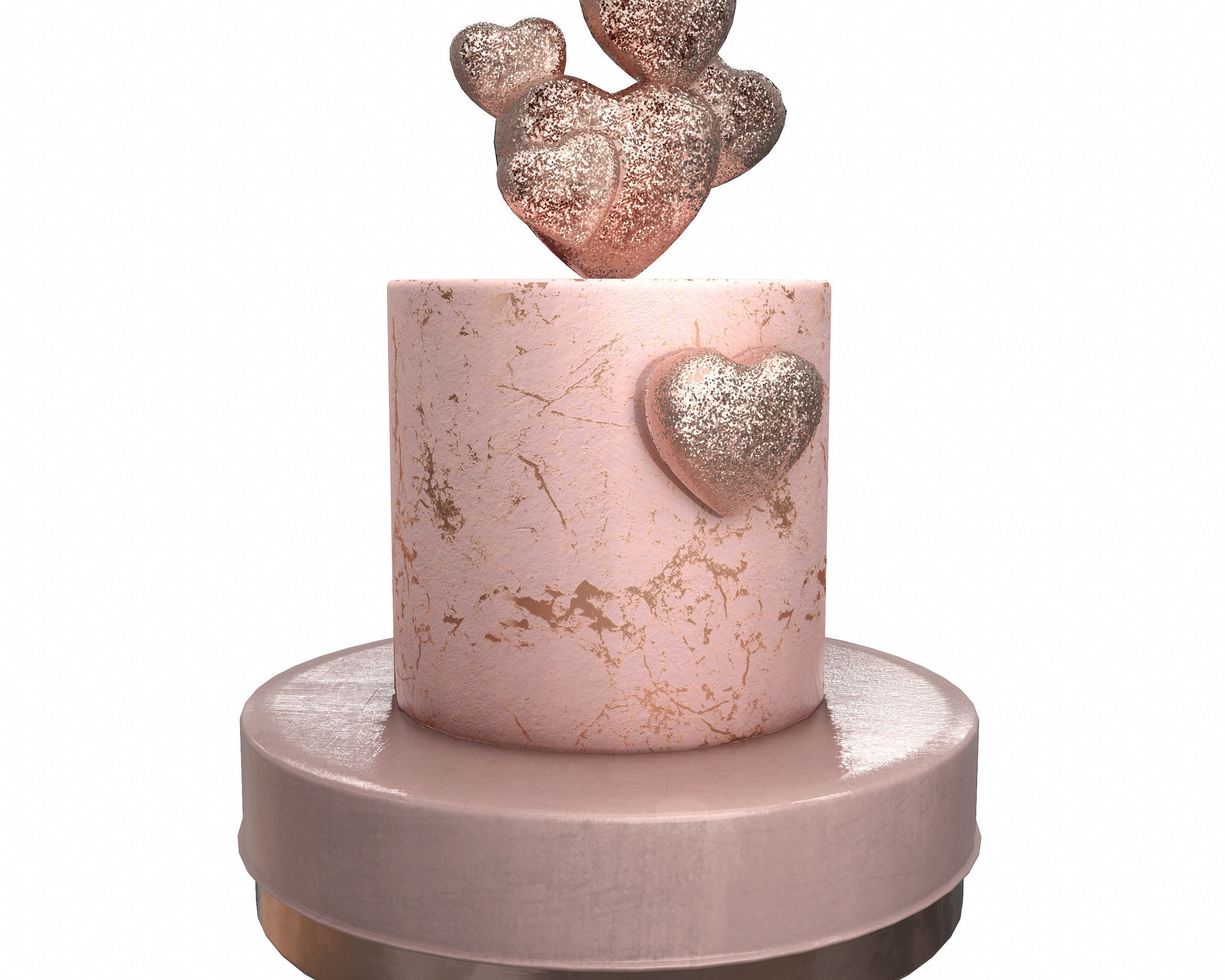 Cake with Hearts decor 3D model_3