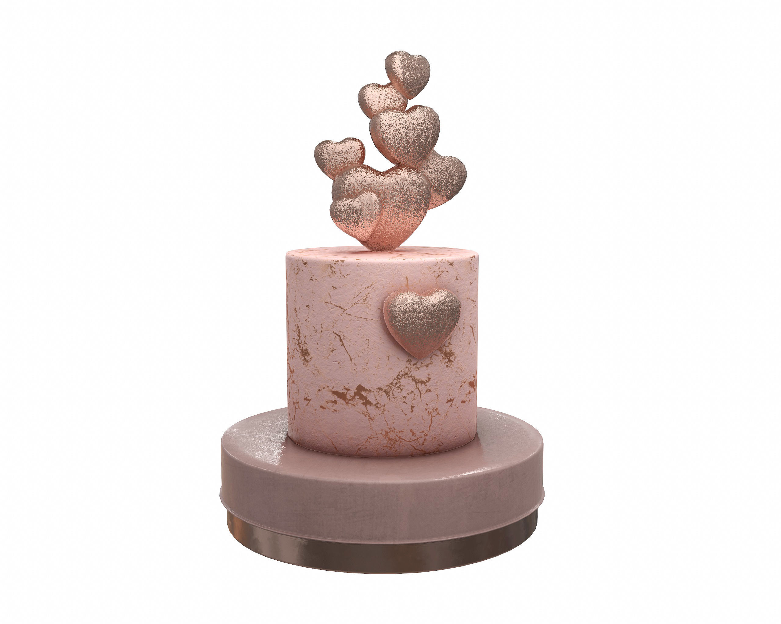 Cake with Hearts decor 3D model_2