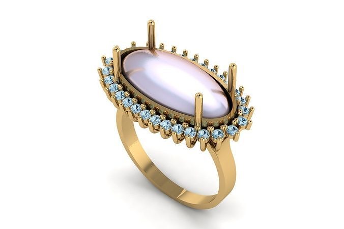 Pearl and Diamond Ring R 151  Free 3D print model