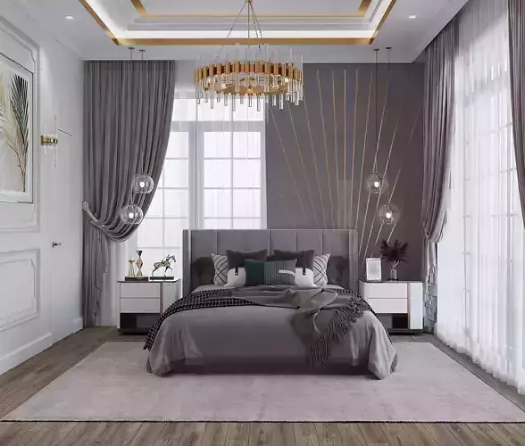 BEDROOM with walls and gold accents