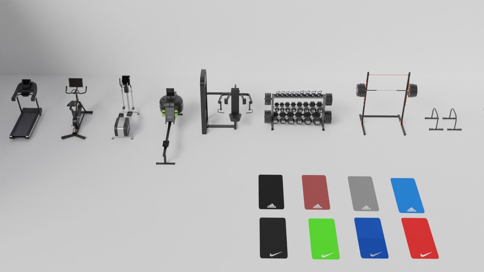 Gym 3D model set exercise bike with monitor 3D model_30