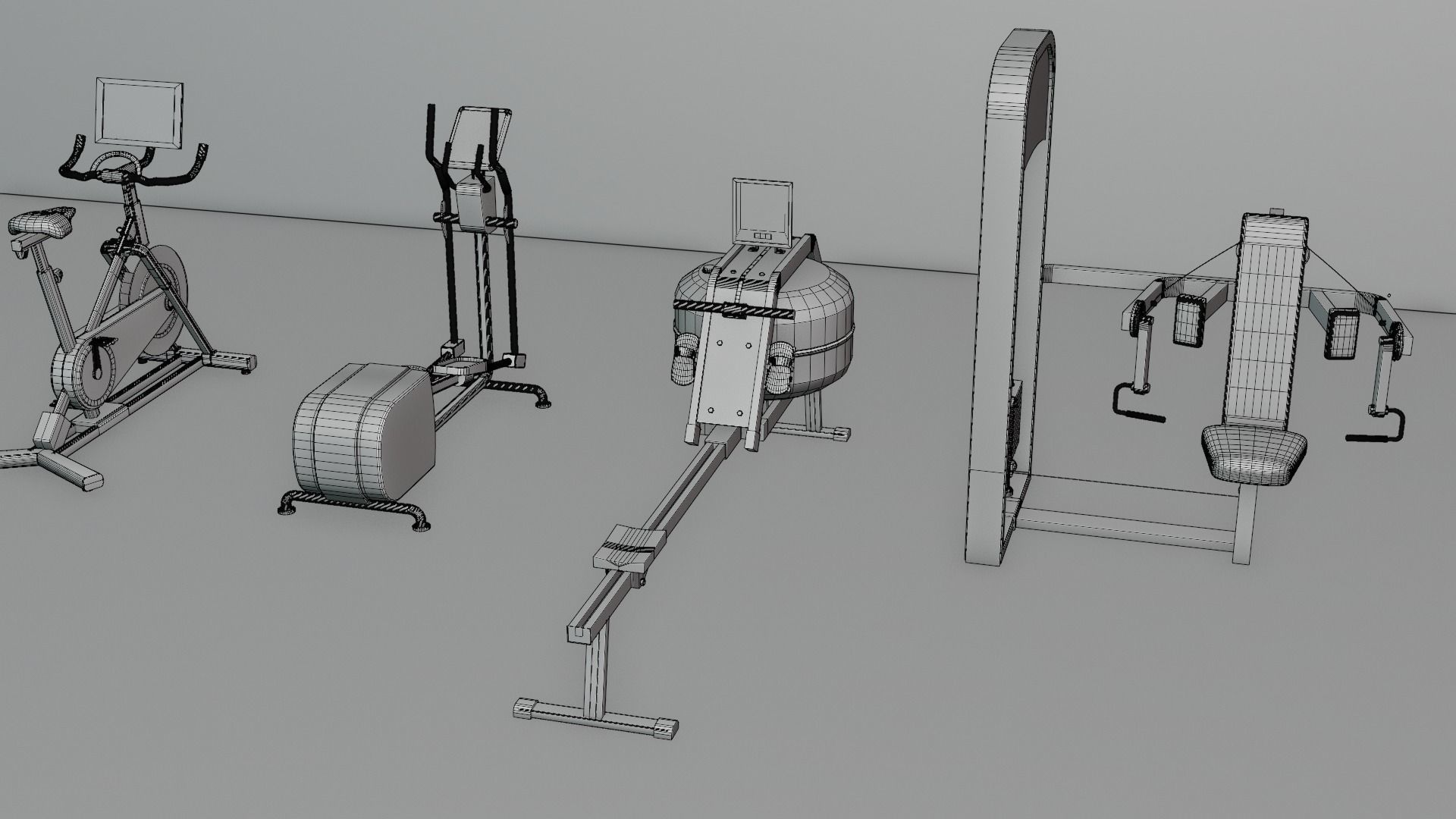 Gym 3D model set exercise bike with monitor 3D model_33