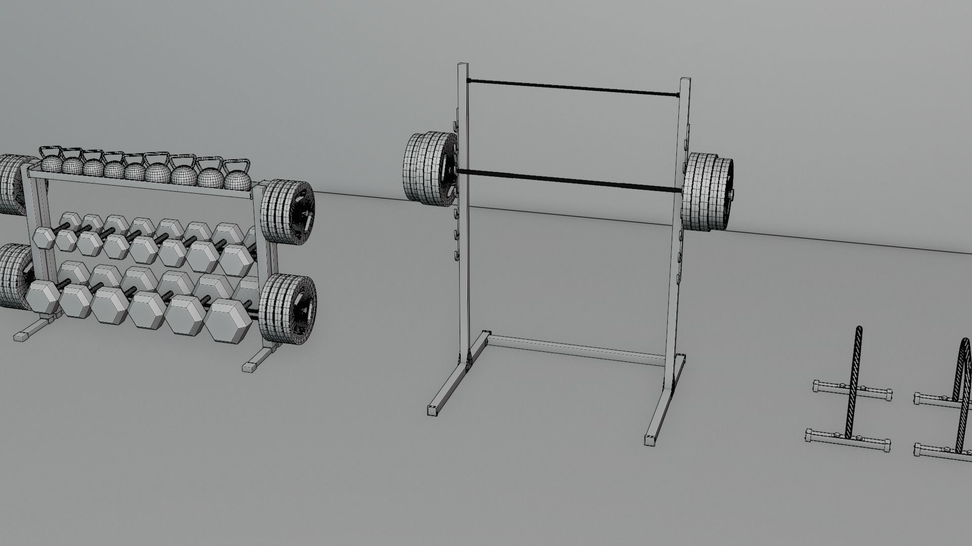 Gym 3D model set exercise bike with monitor 3D model_34