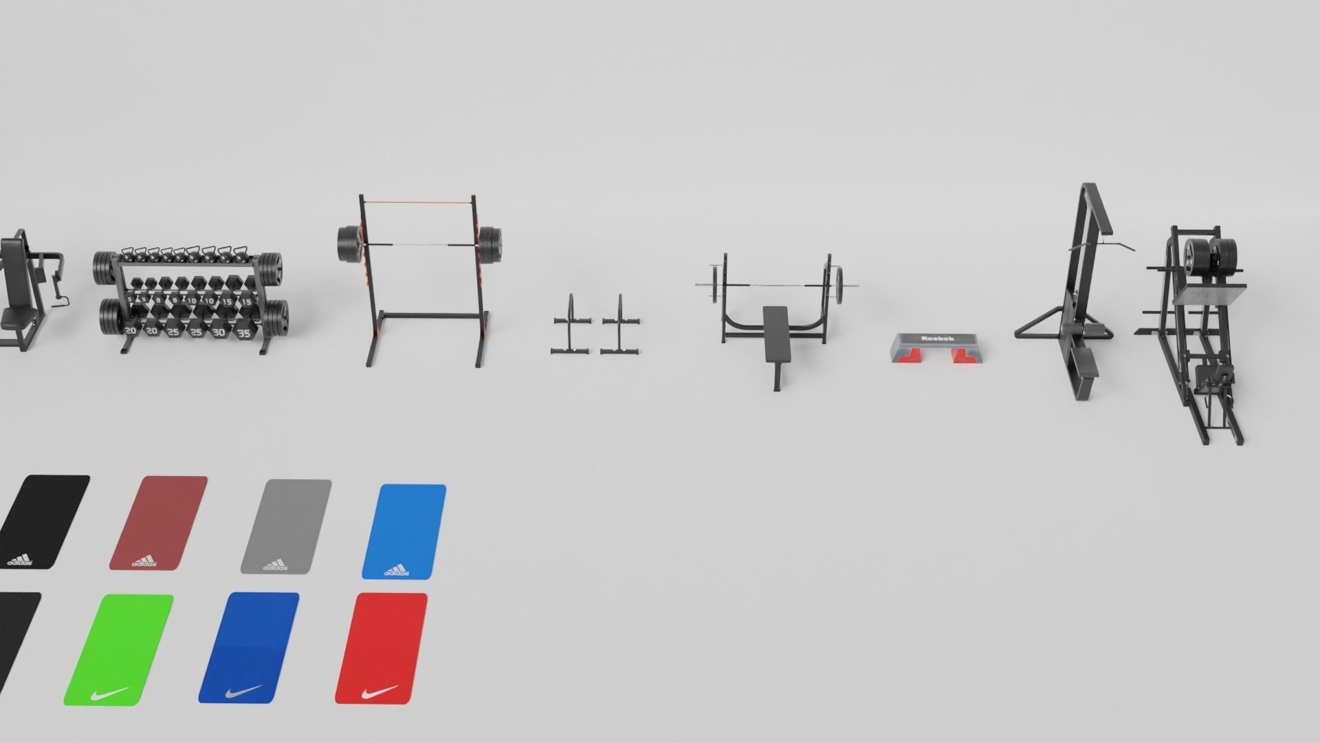 Gym 3D model set exercise bike with monitor 3D model_31