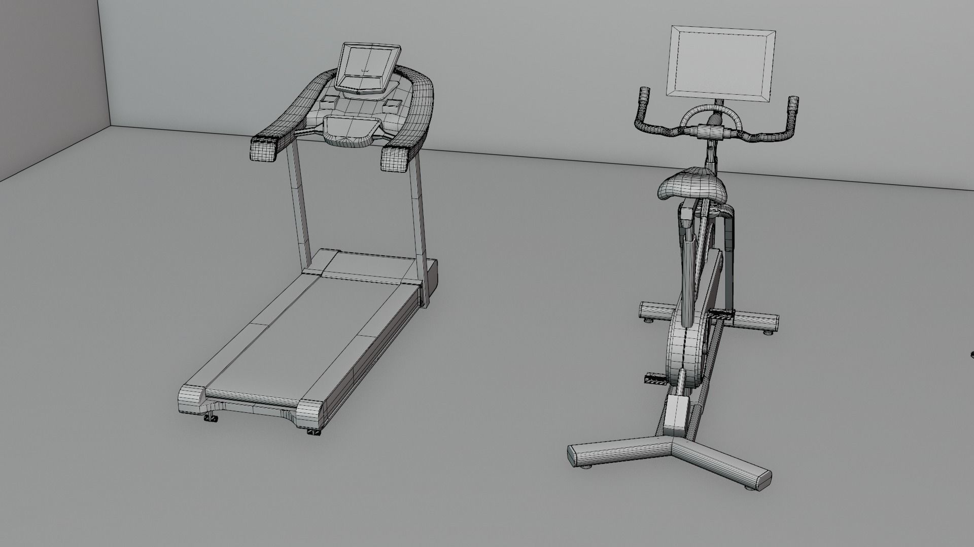 Gym 3D model set exercise bike with monitor 3D model_32