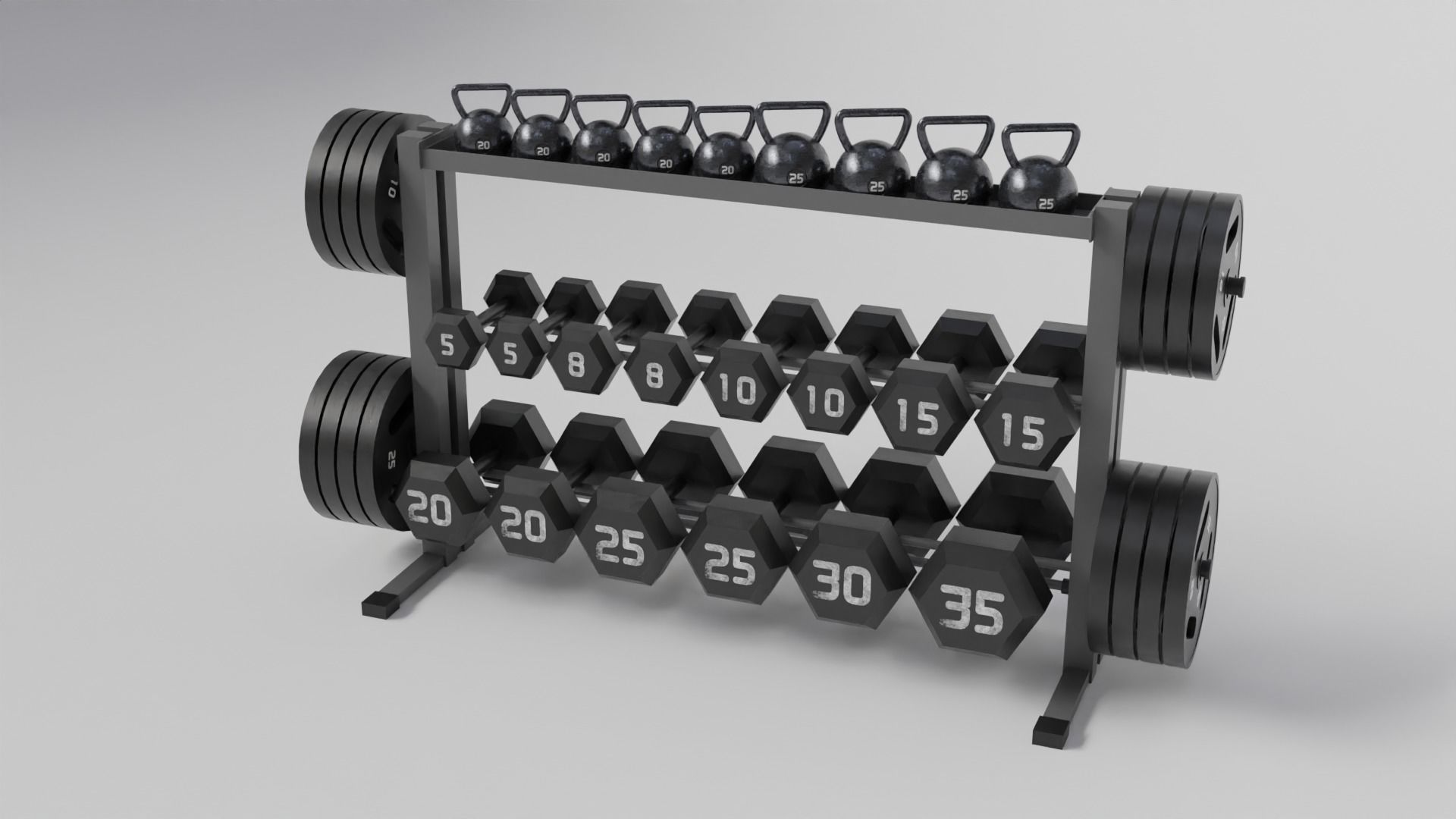 Gym 3D model set exercise bike with monitor 3D model_8