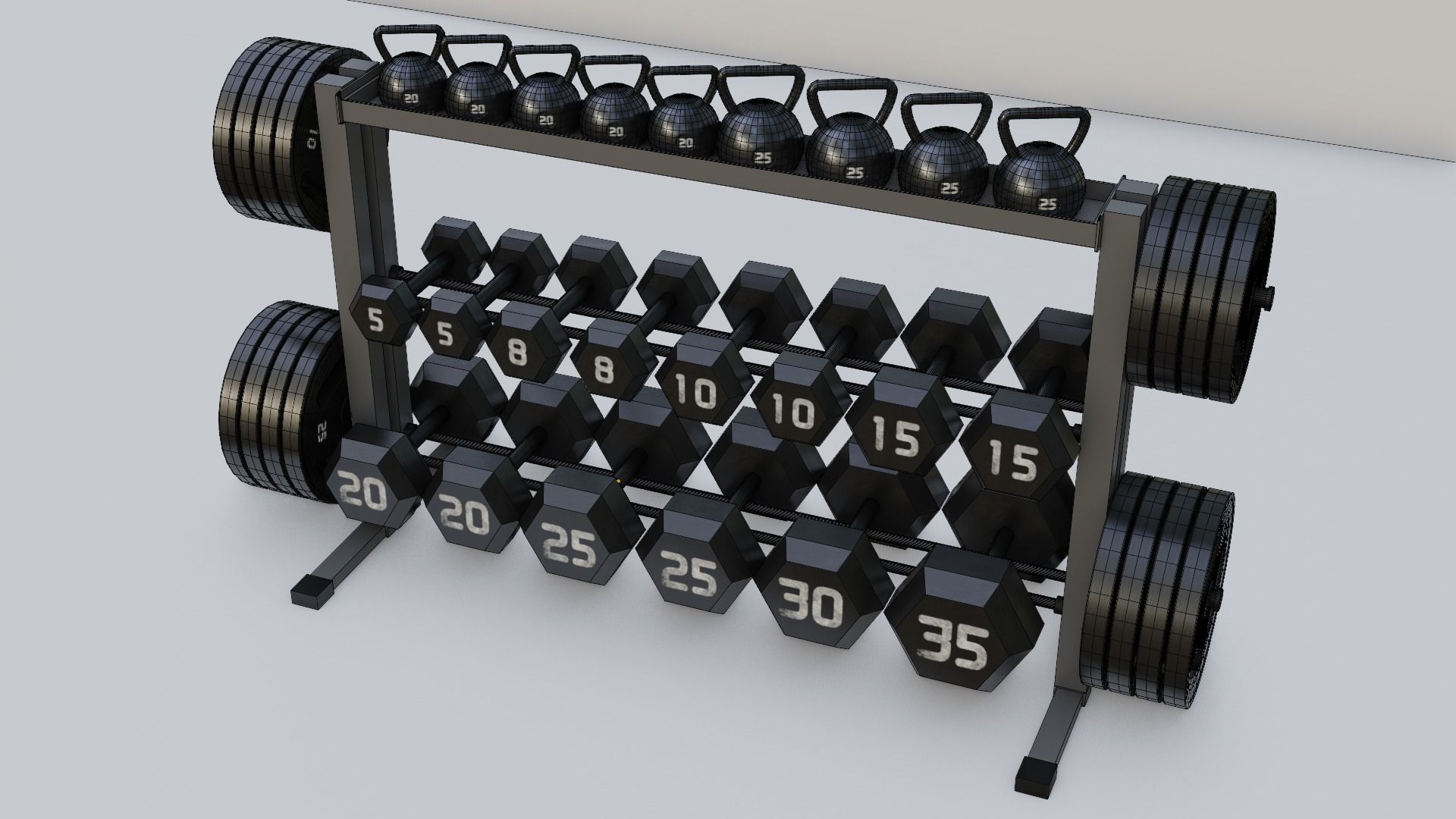 Gym 3D model set exercise bike with monitor 3D model_22