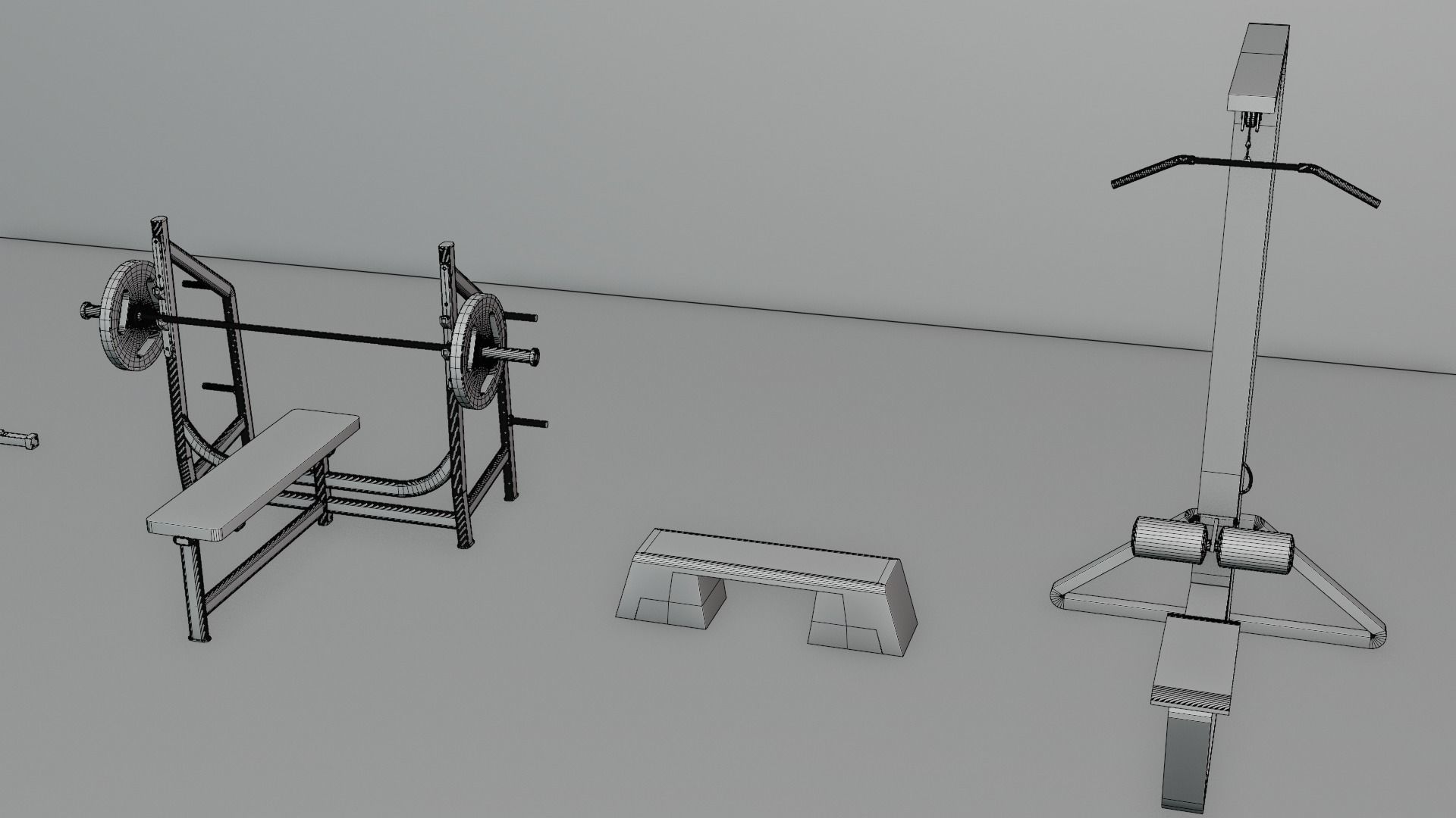 Gym 3D model set exercise bike with monitor 3D model_35