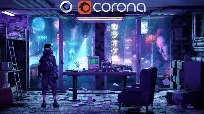 CYBERPUNK RAIN SCENE - Cinema4d and Corona Scene 3D model