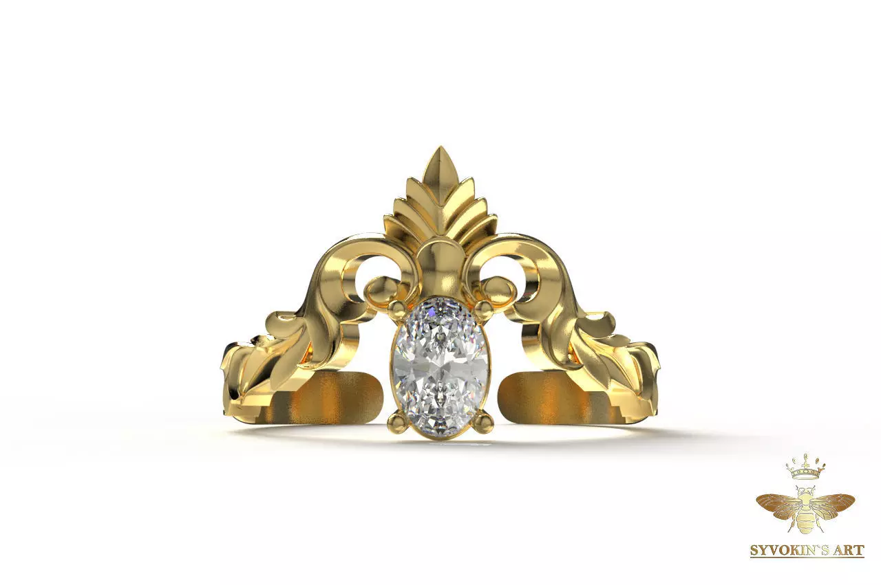 Ring simple and elegant with oval stone 3D print model_0