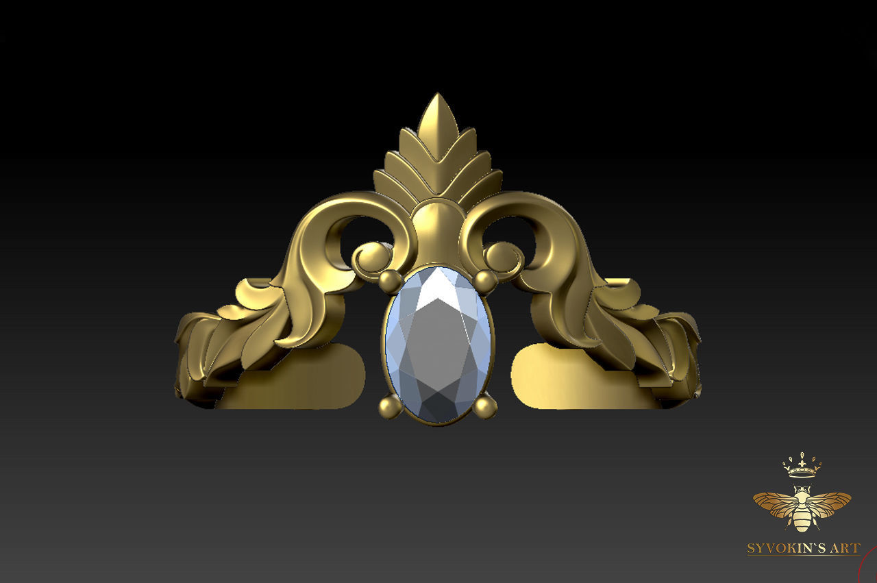 Ring simple and elegant with oval stone 3D print model_2