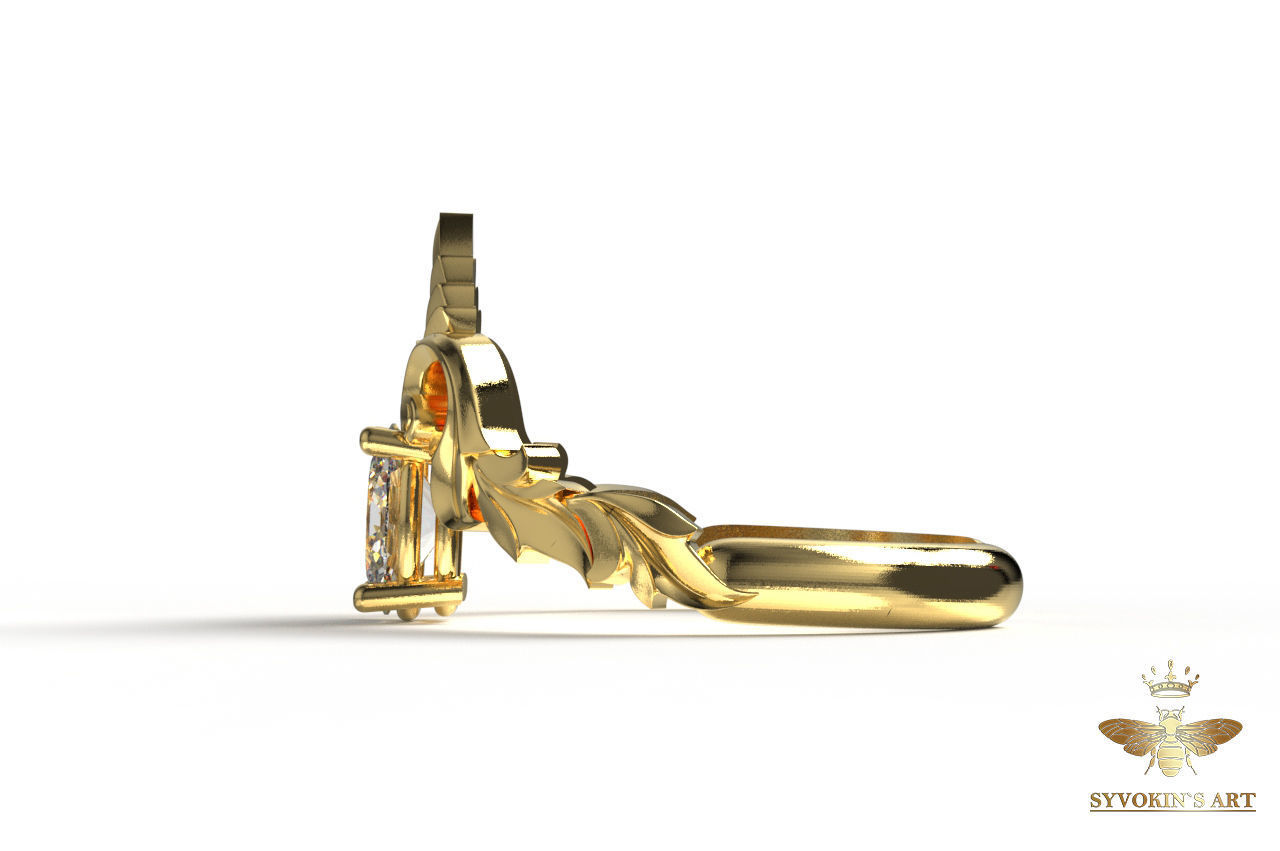 Ring simple and elegant with oval stone 3D print model_1